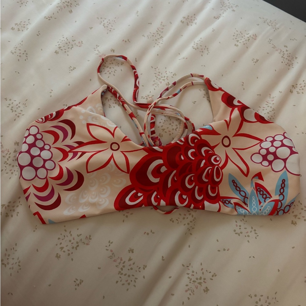 Floral Bikini Top with Red and Blue Accents